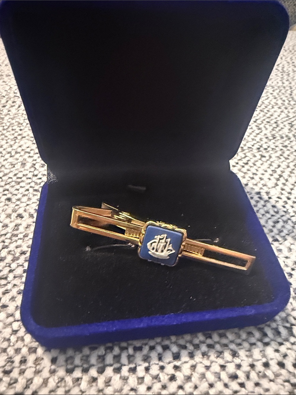 Wedgwood Gold-Tone tie clip bar with Blue Ship Emblem